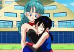 2_girls big_breasts breasts bulma bulma_brief chichi cleavage dicasty dicasty1 dragon_ball dragon_ball_(classic) dragon_ball_z female female_only head_between_breasts hug shounen_jump teen teenage_girl time_paradox yuri