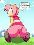 amy_rose ass bzeh pink_fur pussy sega sonic_(series) speaking speech_bubble tail text