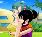 2_girls big_breasts breasts bulma bulma_brief chichi cleavage dicasty dicasty1 dragon_ball dragon_ball_super dragon_ball_z female female_only kiss kiss_mark yuri