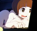 +_+ 1girl big_breasts breasts cleavage computer drool kill_la_kill laptop mankanshoku_mako night nighttime nude pc saliva smile star-shaped_pupils sweatdrop sweating symbol-shaped_pupils