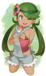 ;d ? atte7kusa atte_nanakusa bikini bikini_top black_bikini black_bikini_top hair_flower mallow mallow_(pokemon) mao_(pokemon) pokemon pokemon_(game) pokemon_sm smile text translated wink