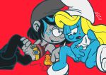 black_hair bottomless dress glamorous_love masturbation pussy shoes smurfette the_smurfs vexy yellow_hair