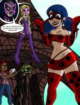  adrien_agreste alya_cesaire big_breasts bimbo bimbofication bimbofier bodysuit breasts cellphone chat_noir cleavage female hawk_moth hyperflannel male marinette_cheng miraculous_ladybug smile speech_bubble text 