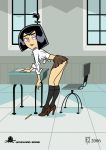  bending_over bent_over classroom danny_phantom desk front-tie_top knotted_shirt levelord lltoon looking_back pencil_(object) samantha_manson school_desk school_girl skirt socks 