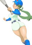 ass baseball baseball_cap baseball_outfit baseball_uniform belt big_breasts covered_nipples green_hair looking_back mallow mallow_(pokemon) mao_(pokemon) nipples pokemon pokemon_(anime) pokemon_sm sideboob sportswear tof