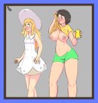 artist_request big_breasts drink juice lillie lillie_(pokemon) looking_back moon_(pokemon) moon_(trainer) nosebleed pokemon pokemon_(game) pokemon_sm porkyman shirt_lift signature soda