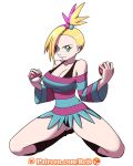 big_breasts breasts cleavage cosplay hentai-foundry holding_poke_ball homika_(pokemon) original_character poke_ball pokemon pokemon_(anime) pokemon_(game) pokemon_bw pokemon_bw2 reit roxie roxy_(reit) squat squatting