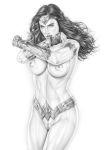  1girl actress amazon amazonian armando_huerta armlet bare_shoulders batman_v_superman belly belt big_breasts bracelet breasts celeb dc dc_comics dceu diana_prince eyelashes female female_only gal_gadot gloves hips jewelry justice_league large_breasts legs long_hair monochrome navel nipples pussy simple_background solo standing superheroine thighs tiara topless vagina white_background wonder_woman wonder_woman_(series) 