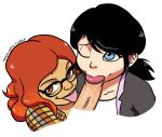 alya_cesaire double_fellatio fellatio glasses interracial licking licking_penis looking_at_viewer marinette_cheng mayoku miraculous_ladybug mole one_eye_closed oral penis pov smile wink