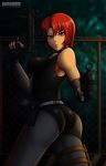  1_girl 1girl ass clothed dino_crisis female female_human female_only gun holding_gun holding_weapon human kushishekku looking_at_viewer red_hair redhead regina short_hair short_red_hair solo standing weapons 