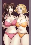 2_girls 2girls bel_(pokemon) bianca_(pokemon) big_breasts blindwildcat blonde_hair blue_eyes bra breasts cleavage glasses hentai-foundry huge_breasts humans_of_pokemon mei_(pokemon) multiple_girls navel orange_bra orange_panties panties pink_bra pink_panties pokemon pokemon_(game) pokemon_bw2 rosa_(pokemon) standing