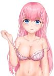  1_girl 1girl blush bokutachi_wa_benkyou_ga_dekinai bra bra_strap_pull breasts eyebrows_visible_through_hair female female_only kirisu_mafuyu long_hair long_pink_hair looking_at_viewer mostly_nude pink_hair removing_bra solo white_background 