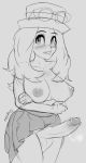 arms_crossed big_breasts blush crossed_arms freako futa_slut futanari monochrome no_panties penis pokemon pokemon_(game) pokemon_xy precum serena serena_(pokemon) topless