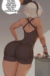 1girl alluring ass athletic_female back bea_(pokemon) big_ass bow creatures_(company) dark-skinned_female dark_skin edit fit_female game_freak grey_hair gym_leader hair_bow highres huge_ass humans_of_pokemon nintendo poke_ball pokemon pokemon_(anime) pokemon_(game) pokemon_sword_&_shield pokemon_swsh saitou_(pokemon) shexyo short_hair solo text_edit thighs unitard white_hair