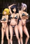 anime arm_behind_head arm_crossed arms_crossed bikini black_bikini breast_rest breasts cleavage crossed_arm crossed_arms ecchi glasses hand_behind_head hand_on_head kurihara_mari meiko_shiraki midorikawa_hana non-nude pose prison_school side-tie_bikini slutty_outfit standing striped_bikini white_bikini