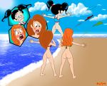  3_girls ass beach big_ass big_breasts bigtyme bikini black_hair blue_eyes blush bottomless breasts crossover embarrassing enf female female_only funny green_eyes kim_possible kimberly_ann_possible kimiko_tohomiko kimmy_meisner long_hair looking_down ocean pop_goes surprise sym-bionic_titan twin_tails wardrobe_malfunction xiaolin_showdown 