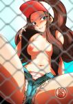 avamon fence flashing hentai-foundry hilda panties pokemon pokemon_(game) pokemon_bw striped_panties touko_(pokemon)