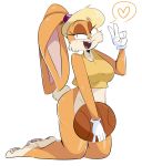 <3 1girl anthro basketball blush bottomless breasts clothed clothing female_only furry heart jinu lagomorph lola_bunny looney_tunes mammal open_mouth rabbit solo_female spoken_heart v warner_brothers