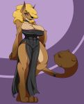 1girl 1girl 2017 3_toes abs anthro areola areola_slip big_breasts black_nose blonde_hair breasts canine chest_tuft cleavage clothed clothing diamond_dog_(mlp) dog dress eyebrows eyelashes fan_character friendship_is_magic furry hair hand_on_hip high_res looking_at_viewer mammal muscular muscular_female my_little_pony reiduran standing toes tuft