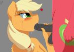 1girl 2017 animal_genitalia animal_penis anthro applejack_(mlp) big_macintosh_(mlp) blonde_hair blush brother brother_and_sister cutie_mark duo earth_pony equine equine_penis eyelashes faceless_male fellatio friendship_is_magic fur furry green_eyes grey_background hair heart horse incest inner_ear_fluff long_hair male male/female mammal matimus91 medial_ring my_little_pony nude oral orange_fur penis pony sex sibling simple_background sister solo_focus testicles vein