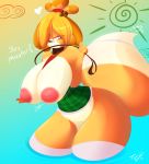 <3 1girl 1girl 2015 animal_crossing anthro anthrofied areola big_breasts bouncing_breasts breasts canine collar digital_media_(artwork) dog english_text erect_nipples furry huge_breasts isabelle_(animal_crossing) jiggle leash mammal nintendo nipples shih_tzu text tiger1001 video_games water