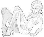 1girl alien breasts female glasses monochrome pussy pussy_juice sil species