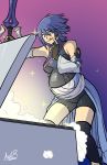 aqua_(kingdom_hearts) axel-rosered big_breasts blue_eyes blue_hair breasts female keyblade kingdom_hearts pregnant solo weapon