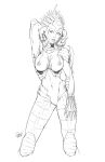 1girl alien breasts female monochrome sil species standing