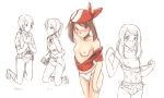  blush embarrassed haruka_(pokemon) haruka_(pokemon)_(remake) lass lass_(pokemon) looking_at_viewer may no_bra npc_trainer on_knees panties partially_colored pokemon pokemon_(game) pokemon_oras pokemon_xy porkyman standing undressing white_panties 