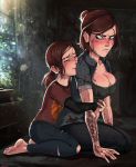 2_girls big_breasts breasts brown_hair bruise cleavage dual_persona ellie female female_only frown green_eyes hugging looking_back naughty_dog scar selfcest shadman smile tattoo teen the_last_of_us time_paradox yuri