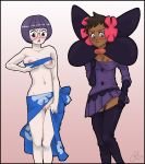 2017 2girls black_hair blue_eyes blush clothes_swap cosplay costume_swap costume_switch creatures_(company) dark-skinned_female elite_four elite_four_(hoenn_region) elite_four_(unova_region) embarrassed fuyou_(pokemon) game_freak ghost_type_trainer glasses huge_breasts humans_of_pokemon megane multiple_girls nintendo oktober-after-dark phoebe_(cosplay) phoebe_(pokemon) pokemon pokemon_(anime) pokemon_(game) pokemon_black_2_&_white_2 pokemon_black_and_white pokemon_bw pokemon_bw2 pokemon_masters pokemon_omega_ruby_&_alpha_sapphire pokemon_oras pokemon_rse pokemon_ruby_sapphire_&_emerald porkyman purple_eyes purple_hair shauntal_(pokemon) shikimi_(cosplay) shikimi_(pokemon) signature wardrobe_malfunction