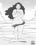 1girl 2017 artist_request beach breasts character_request cover_up covering_breasts covering_crotch disney embarrassing monochrome nude series_request signature wardrobe_malfunction