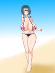 bikini blush embarrassed female_pubic_hair freckles huge_breasts lana's_mother large_breasts looking_away looking_to_the_side milf nipples pokemon pokemon_(anime) pokemon_sm porkyman pubic_hair solo standing suiren's_mother wide_hips