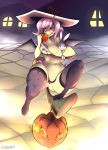  1girl angel_(mlp) anthro bat_pony big_breasts breasts cameltoe clothing da3rd duo feral fluttershy_(mlp) friendship_is_magic furry hat high_res lagomorph legwear looking_at_viewer mammal my_little_pony nipples panties pussy rabbit slightly_chubby smile stockings thick_thighs tongue tongue_out underwear wide_hips wings witch_hat 