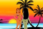  2_girls ass beach big_breasts black_hair female_only fnbman kim_possible kimberly_ann_possible looking_at_each_other nipples nude ocean palm_tree pubic_hair pussy redhead shego sky sunset tropical wine wine_glass 