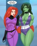 bondage bound chain collar flick_(artist) green_skin inhumans jennifer_walters marvel marvel_comics medusa medusa_(marvel) non-nude prehensile_hair she-hulk superheroine yuri