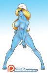 areolae big_breasts blue_eyes blue_skin breasts female jago_(artist) nipples nude pussy smurfette solo the_smurfs yellow_hair