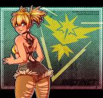  1_girl 1girl ass hentai-foundry human humanized looking_at_viewer looking_back non-nude pocki07 pokemon pokemon_(game) pokemon_go sideboob smile tan tanned_skin team_instinct zapdos 