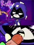 cum cum_drip cum_in_mouth cum_on_clothes dc_comics dcau doppiottg fellatio male/female oral purple_eyes raven_(dc) robin tagme teen_titans teen_titans_go veiny_penis