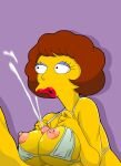  big_breasts bra cum erect_nipples evilweazel_(artist) hands_free handsfree_ejaculation maude_flanders orgy paizuri paizuri_lead_by_female the_simpsons 