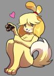  &lt;3 1girl 1girl animal_crossing anthro blitzdrachin blush blush_sticker canine dog fur furry hair high_res isabelle_(animal_crossing) mammal nintendo nude pawpads paws sitting video_games yellow_fur 