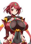 1girl armor arms_behind_back attractive attractive_look big_breasts big_hips blush bodysuit breasts covered_navel curvy eyebrows female fuckable hair_ornament happy heroine hips large_breasts looking_at_viewer nintendoalluring nuezou pyra_(xenoblade) red_eyes red_hair short_hair simple_background skin_tight smile solo spandex tight tight_clothes white_background wide_hips xenoblade_(series) xenoblade_chronicles_(series) xenoblade_chronicles_2