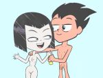 1boy 1girl 5_fingers bald_pussy bob_cut dc_comics dcau doppiottg grey_skin raven_(dc) robin short_hair tagme teen_titans teen_titans_go