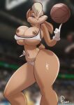 1girl 1girl anthro arapaimagigas basketball big_breasts blonde_hair breasts clothing eyeshadow furry hair lagomorph leporid lola_bunny looney_tunes makeup mammal nipples rabbit space_jam tight_clothing warner_brothers wide_hips