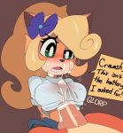 1girl 2017 anthro bandicoot blonde_hair blush breasts brother brother_and_sister captaineaglesmut clothed clothed_sex clothing coco_bandicoot crash_bandicoot crash_bandicoot_(series) cum cum_on_clothing cum_on_face digital_media_(artwork) duo english_text eyebrows eyelashes female flower flower_in_hair furry green_eyes hair high_res incest long_hair male male/female mammal marsupial nipples open_mouth paizuri paizuri_under_clothes penis plant ponytail sex sibling simple_background sister solo_focus teeth testicles text tongue vein video_games white_shirt