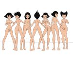  7girls aki_(samurai_jack) ami_(samurai_jack) ashi_(samurai_jack) avi_(samurai_jack) black_eyes black_hair cover_up covering_breasts covering_crotch daughters_of_aku haich lipstick name_your_order red_lipstick samurai_jack short_hair take_your_pick 