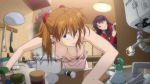 2girls anime apron asuka_langley_souryuu bent_over blue_eyes breasts clothed cooking duo edit exposed_breasts female female_human female_only hadaka_apron hair hanging_breasts human human_only indoors kitchen light-skinned_female light_skin long_hair looking_at_viewer misato_katsuragi multiple_girls naked_apron neon_genesis_evangelion nipples nude_filter orange_hair photoshop purple_hair rebuild_of_evangelion redhead solo_focus standing