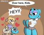 2_girls 2girls anthro blush breasts cartoon_network chi_chi chun_ni clothing english_text furry garabatoz goat gumball_watterson heart mammal mother_and_son multiple_girls nicole_watterson the_amazing_world_of_gumball