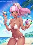  1girl beach bikini cheerilee cheerilee_(mlp) draltruist female female_only friendship_is_magic green_eyes humanized ice_cream looking_at_viewer mostly_nude my_little_pony outdoor outside solo_female standing 