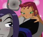  anilingus anus ass bent_over blush dc_comics dcau grin huge_ass licking randomrandom raven_(dc) red_hair rimjob starfire teen_titans yuri 